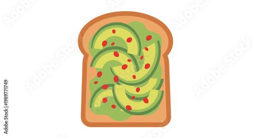 A vector graphic illustration of toast with avocado and red pepper flakes