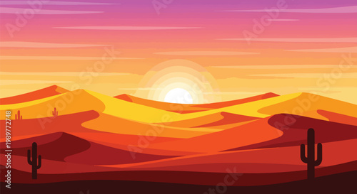 Pixel Art Desert Sunset with Cacti and Sand Dunes