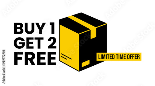 Buy one get two free limited time offer promotion with a box and text
