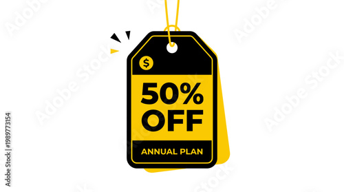 Discounted annual plan offer with 50 percent off promotion on yearly subscription service with savings and special deal for customers