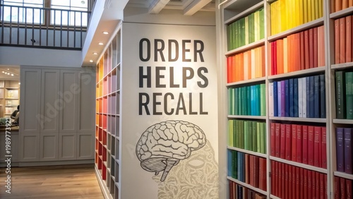 Organized Bookshelf with Colorful Spines and Inspirational Quote