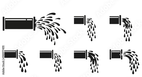 Water Flowing From Pipes: Set of Icons