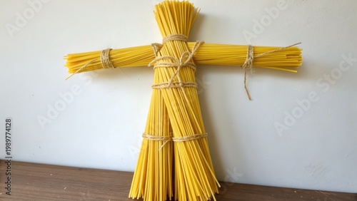 Unique Art Piece Made From Bundles of Yellow Pasta Strands