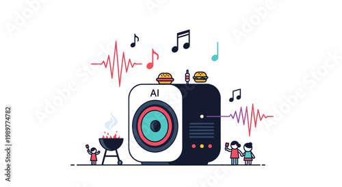 AI speaker with music notes and barbecue