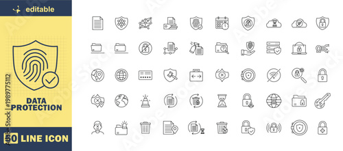 A collection of editable line icons for data protection and security