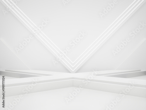 White stage with white striped neon lights