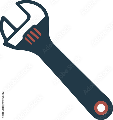 Adjustable wrench icon, flat style a versatile hand tool used for tightening and loosening nuts and bolts of various sizes in mechanical repairs