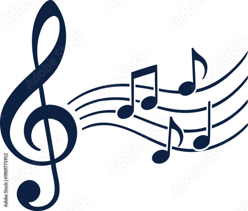 Treble clef and musical notes on a staff, vector illustration of a musical symbol