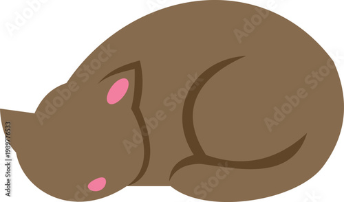 Brown cat sleeping peacefully, curled up in a simple, minimalist design