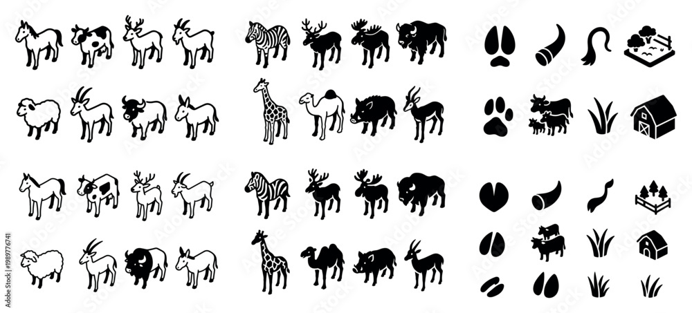 Fototapeta premium Farm and wildlife animal icons set