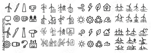 Wind energy icons and eco symbols collection