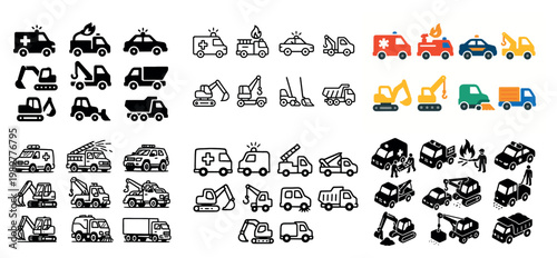 Construction and emergency vehicle icons