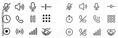 Communication icons with phone mic volume outline