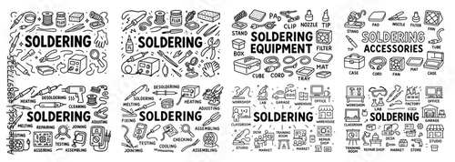 Soldering tools and accessories illustrated set