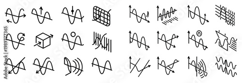 Signal icons with wave curve sine handdrawn outline
