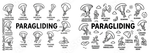 Paragliding icons with wing pilot gear line