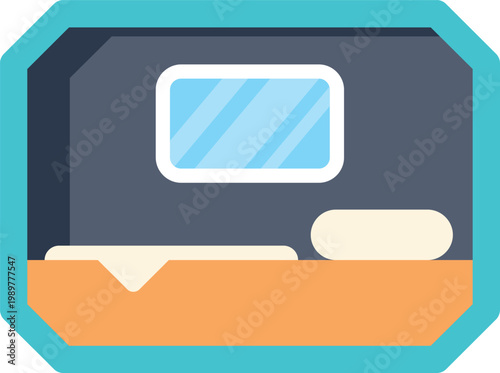 Capsule hotel pod offering compact accommodation with a comfortable bed and built in screen