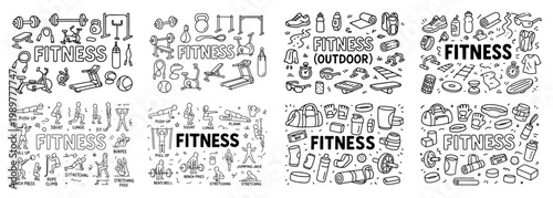 Fitness equipment and exercise icons collection