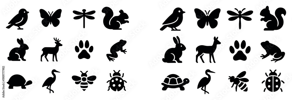 Fototapeta premium Nature icons with bird butterfly squirrel silhouette