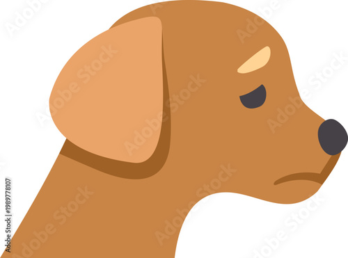 Brown puppy dog with a sad face looking down in flat illustration style