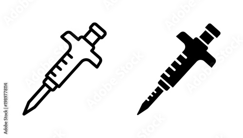 Medical micropipette vector icons, laboratory pipette line and silhouette symbols, scientific liquid handling equipment for research and biotech