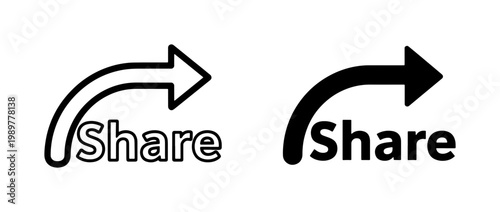 Minimalist share icon set with curved arrows, black outline and solid share button symbols, social media navigation vector elements for web design