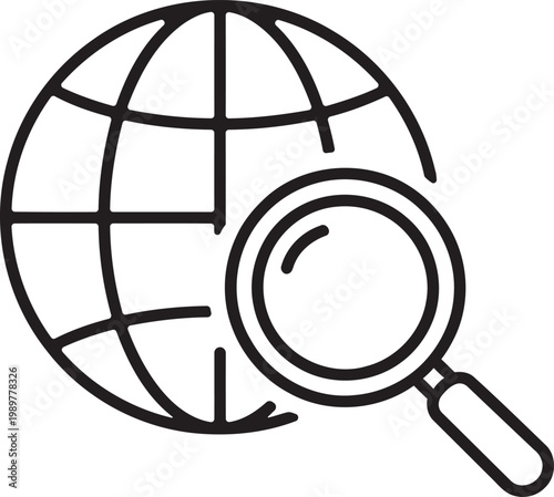 Global search a hand drawn illustration of earth with a magnifying glass overlay