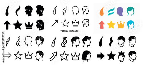 Trendy hairstyles icons and silhouettes