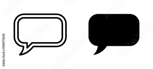 Minimalist speech bubble icons set, black outline and solid chat bubbles, vector communication symbols for mobile app interface and web design