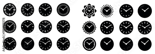 Time icons with clock face designs minimal
