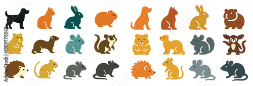 Pet icons with rabbit hamster squirrel colorful