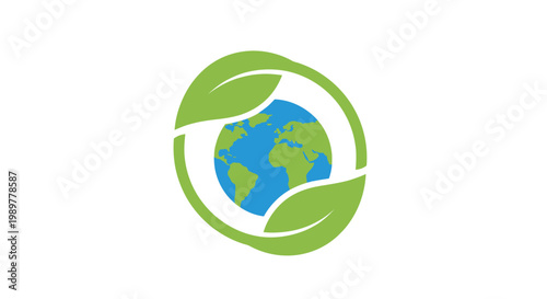 Earth Globe with Green Leaves.