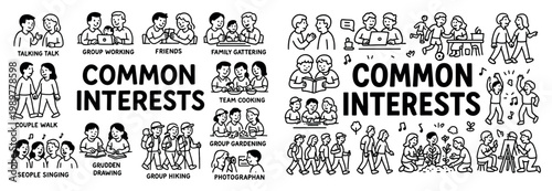 Community icons with group friends family outline