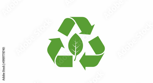 Tableau sur toile Green recycling symbol with leaf.