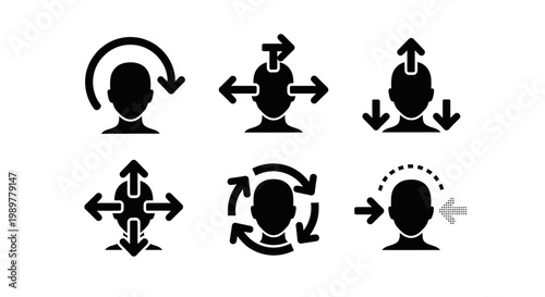Human Head Icons: Rotation, Expansion, Contraction, Movement, Transformation, and Ideas