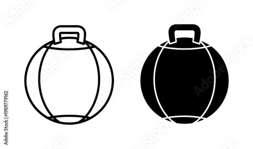 Minimalist hopper ball vector icons, inflatable jumping ball with handle for kids, black and white bounce ball set for play and fitness