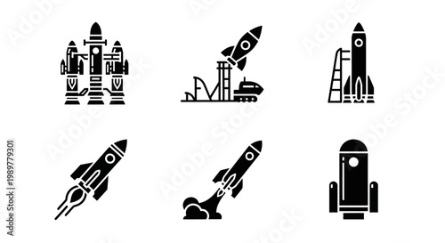 Rocket Icons Set: Launch, Space Travel, Technology, and Exploration Concepts