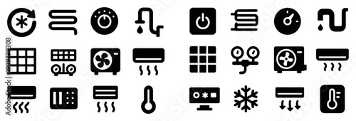 Hvac icons with fan and thermostat flat