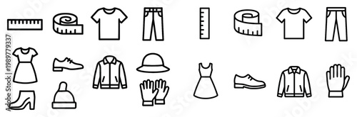 Fashion icons with shirt pants tape outline