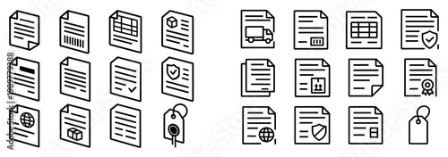 Documents icons with file tag invoice outline