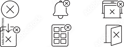 Collection of black and white line icons depicting prohibited items and actions
