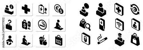 Travel icons with wallet bag phone flat