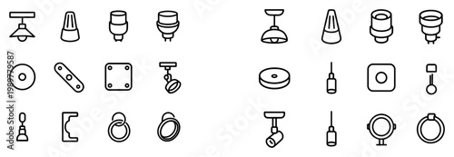 Hardware icons with lamp bulb ring outline