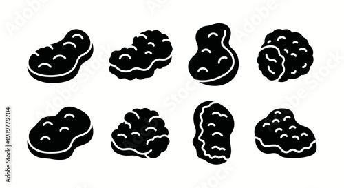 Black Chicken Nuggets Icons Set, Isolated on White Background