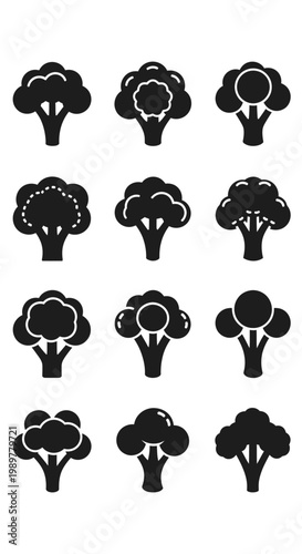 Broccoli Icons Collection: Diverse Styles of Healthy Vegetable Illustrations