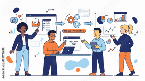 Diverse Group of Professionals Collaborating on Digital Analytics and Strategy in Modern Office