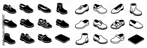 Footwear icons with shoe boot sandal isometric