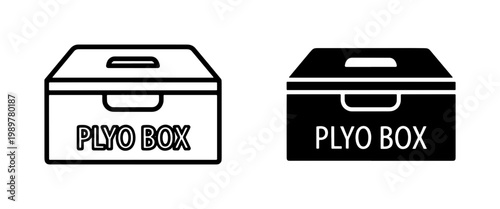 Plyo box vector icons for fitness training, plyometric jump box equipment for gym workouts, black and white athletic exercise platform symbols