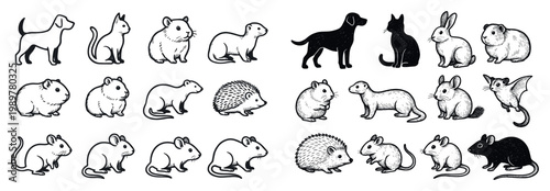 Animal icons with dog cat rodent minimal