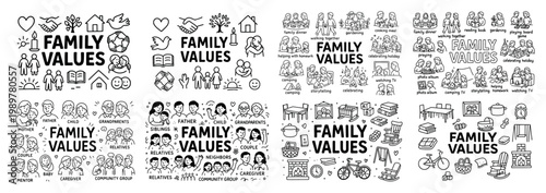 Family values icons and activities collection